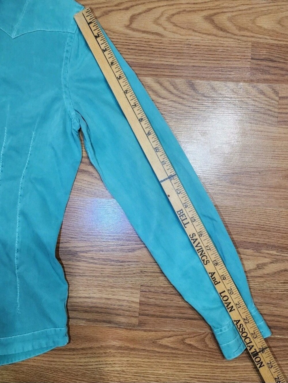Ryan Michael Western Shirt Womens XS Turquoise Silk Cotton Snap Pearl Button - Picture 13 of 13